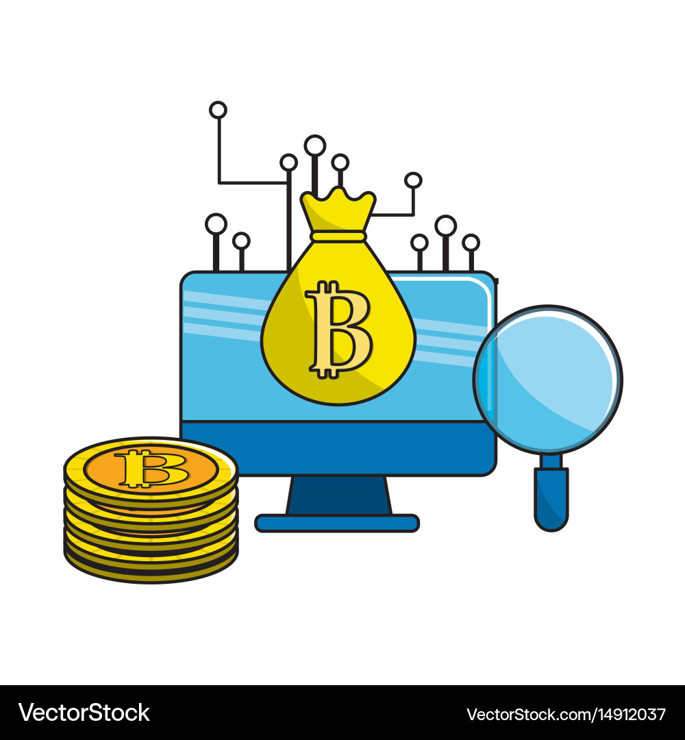 Computer with digital circuits elements to bitcoin Vector Image