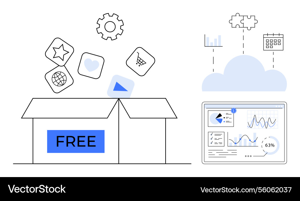 Digital tools emerging from free box and data Digital tools emerging from free box and data vector image