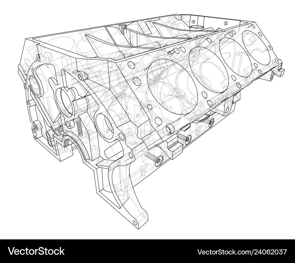 Engine block sketch rendering of 3d Vector Image