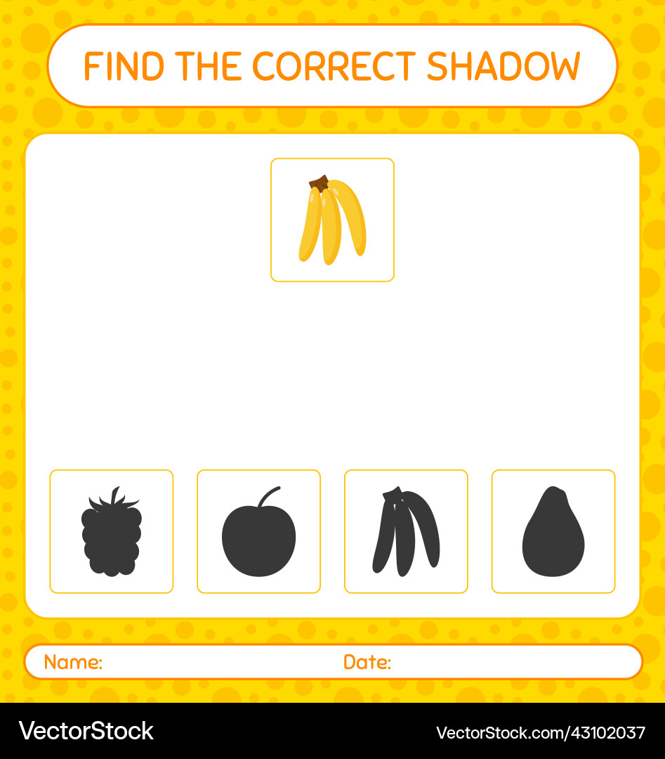 Find the correct shadows game with banana Find the correct shadows game with banana vector image