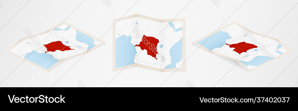 Folded map dr congo in three different versions Folded map dr congo in three different versions vector image