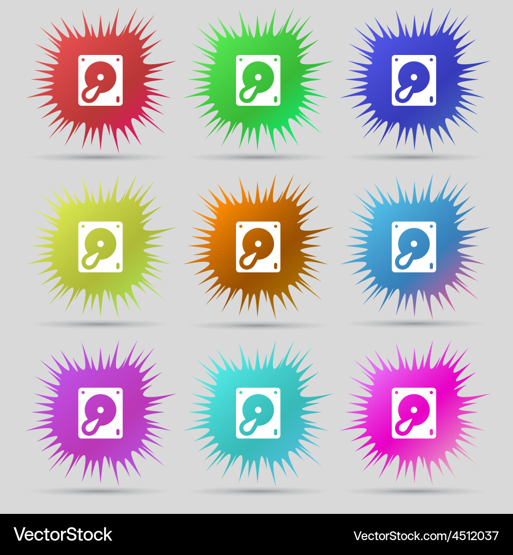 Hard disk and database icon sign a set of nine vector image