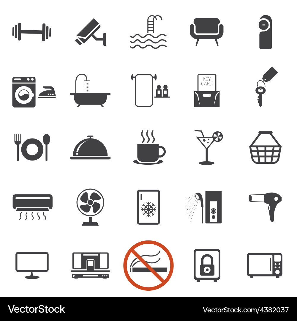 Hotel amenities services icons set b