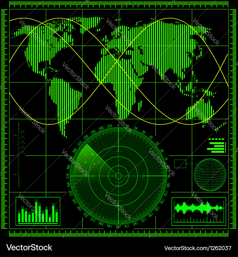 Radar Display with World Map vector image