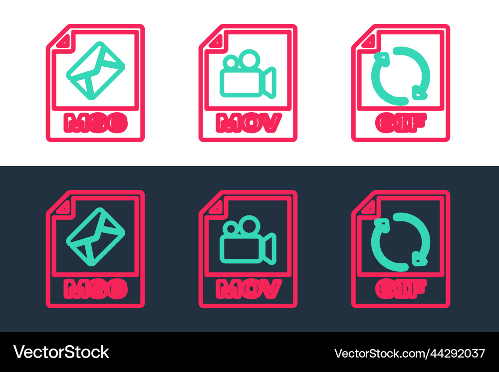 Set line gif file document msg and mov icon Set line gif file document msg and mov icon vector image