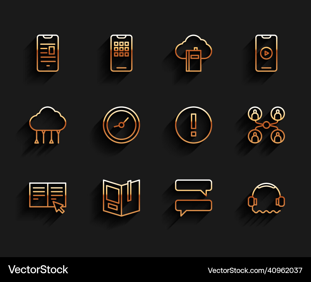 Set line online book open on mobile speech Set line online book open on mobile speech vector image