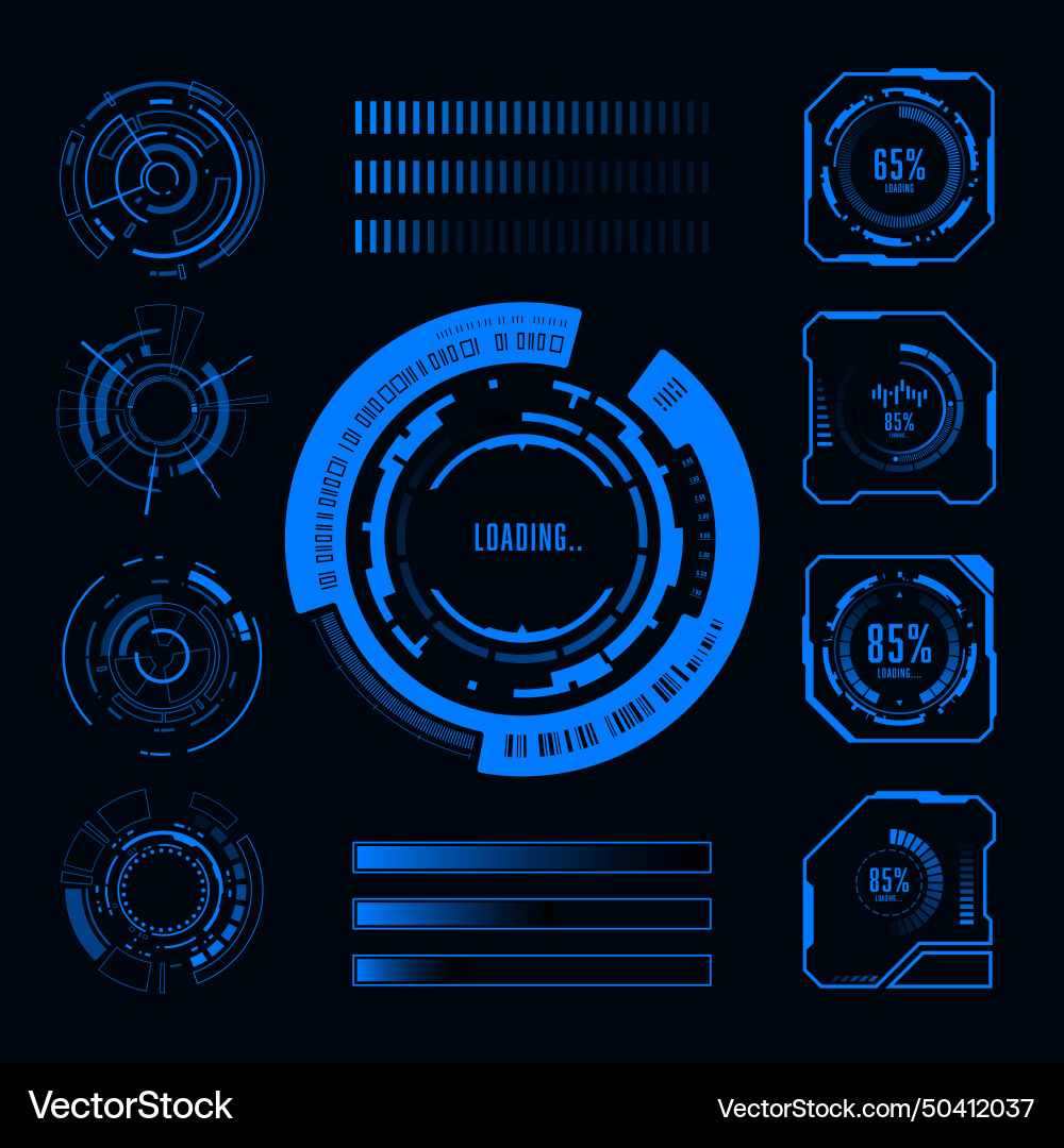 Set loading progress frame hud futuristic design Set loading progress frame hud futuristic design vector image