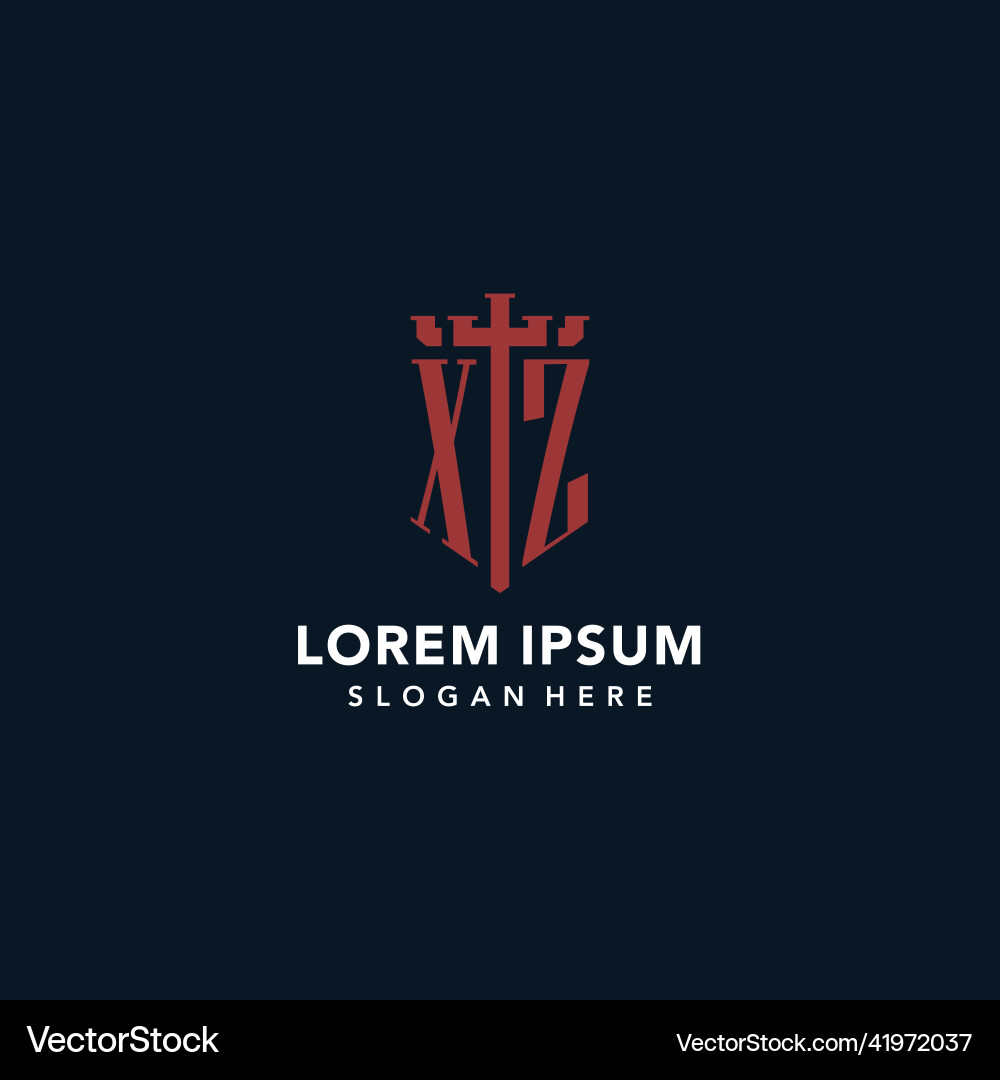 Xz initial monogram logos with sword and shield Vector Image