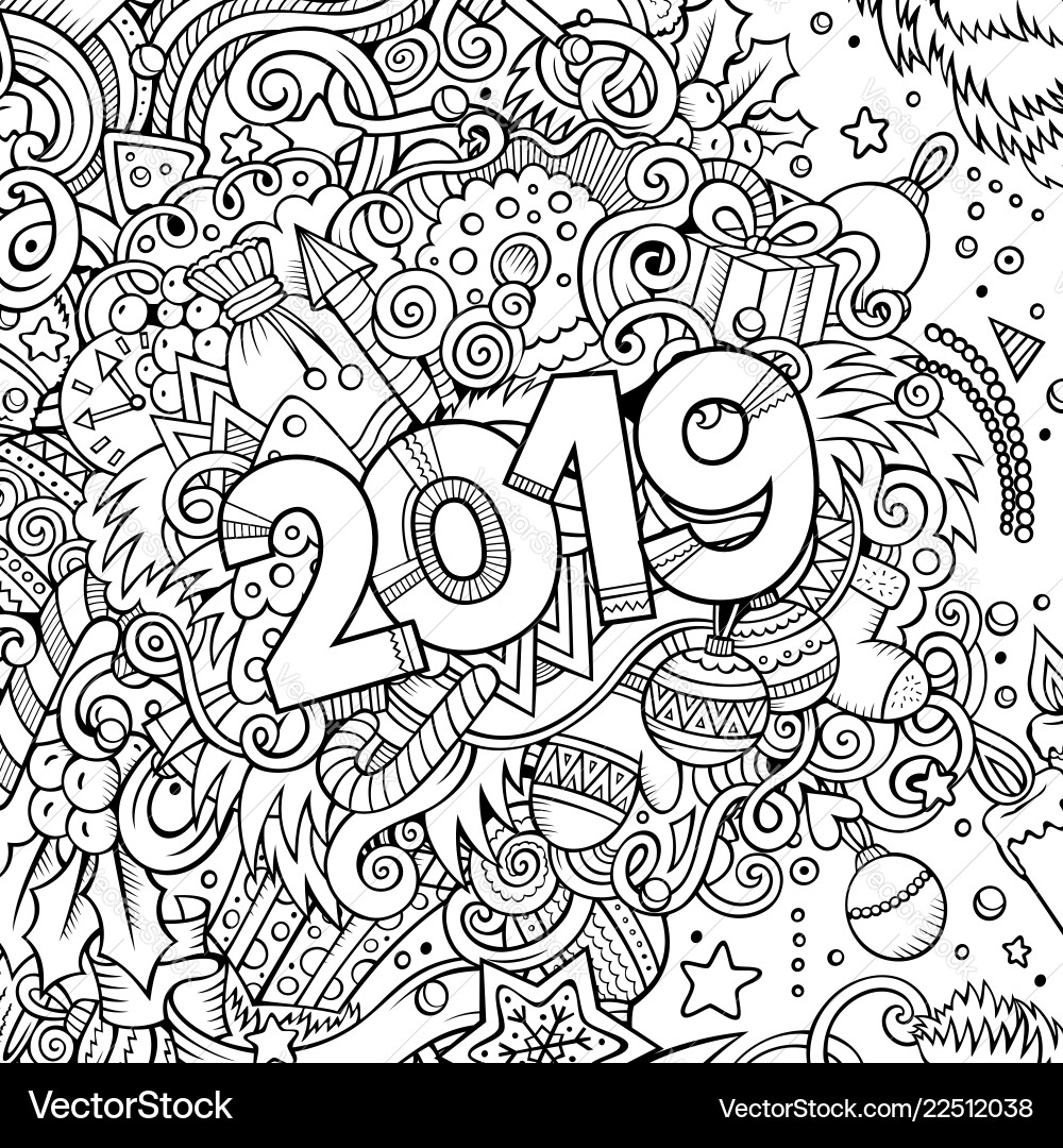 2019 hand drawn doodles contour line 2019 hand drawn doodles contour line vector image