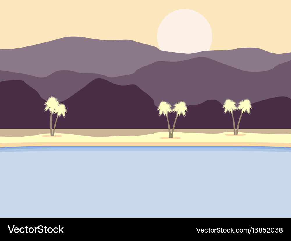 Coast with palm trees and mountains in background Coast with palm trees and mountains in background vector image