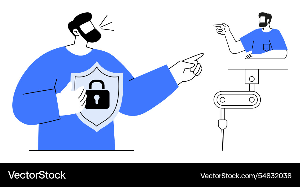 Digital security and automation man with shield Digital security and automation man with shield vector image