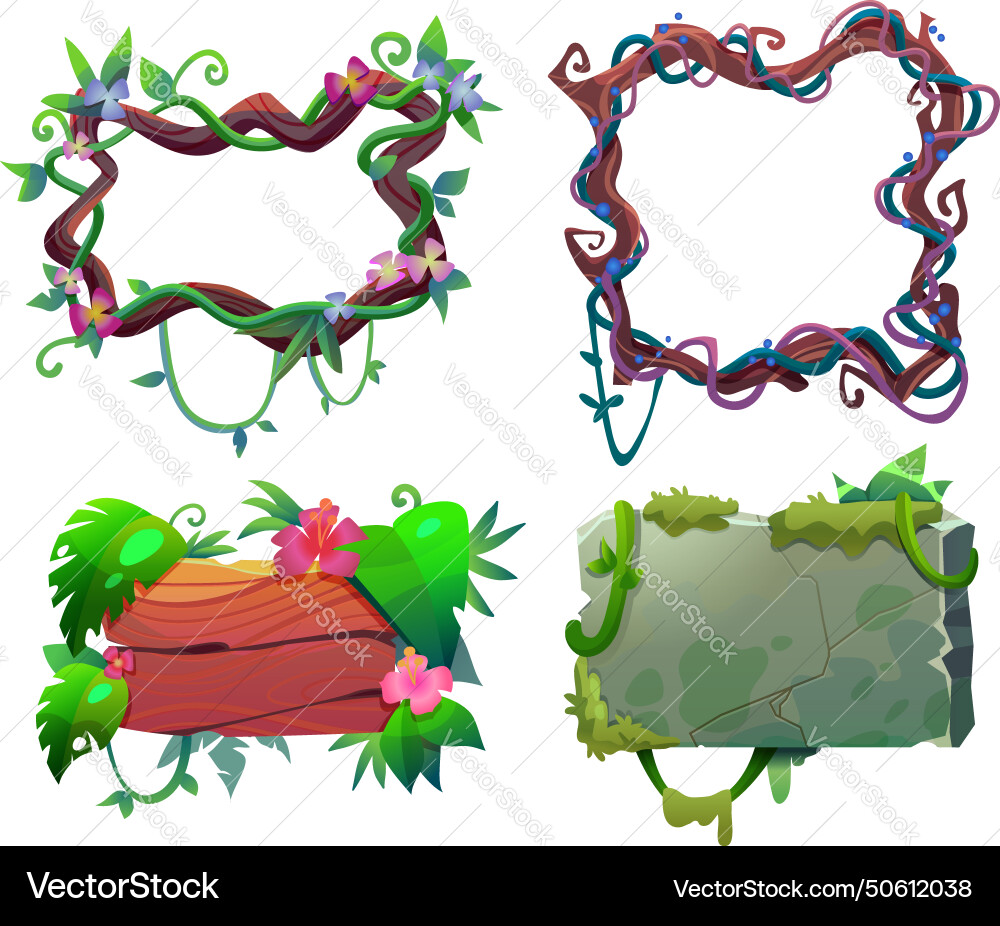 Dschungelrahmen und Randplatte Spiel ui design set Vektorbild