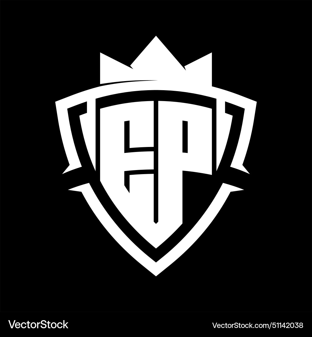 Ep letter monogram with triangle curve shield vector image