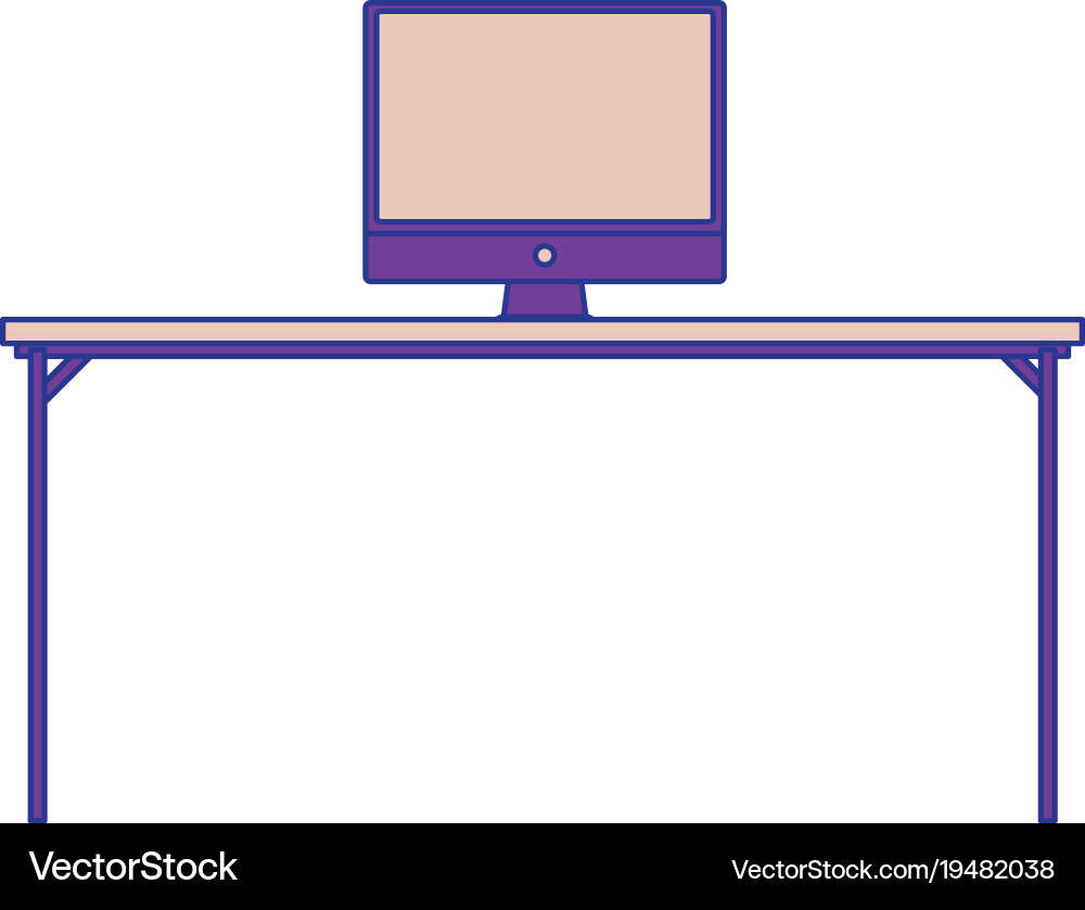Full color wood desk object with computer vector image