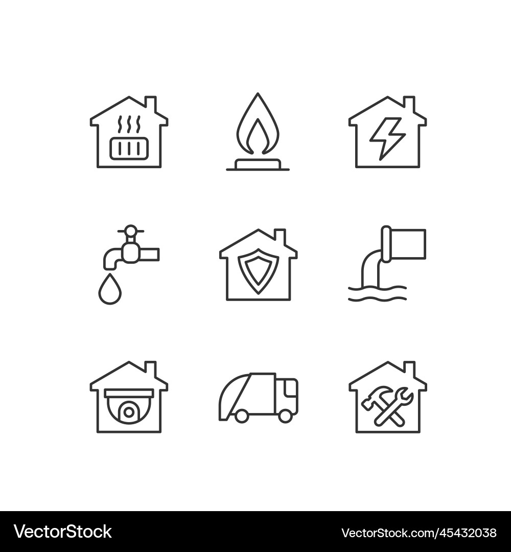Infrastructures pixel perfect linear icons set Infrastructures pixel perfect linear icons set Vector Image