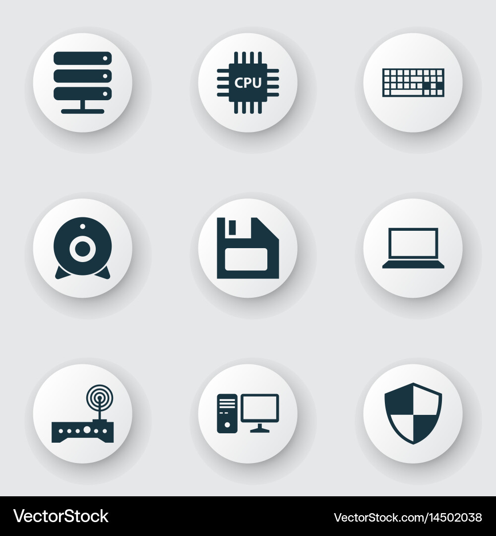 Laptop icons set collection of database keypad Vector Image