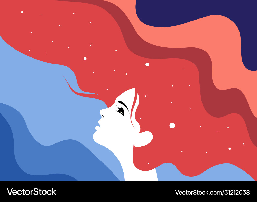 Profil ein Mädchen mit er Haare voller Sterne Profil ein Mädchen mit er Haare voller Sterne vektorbild