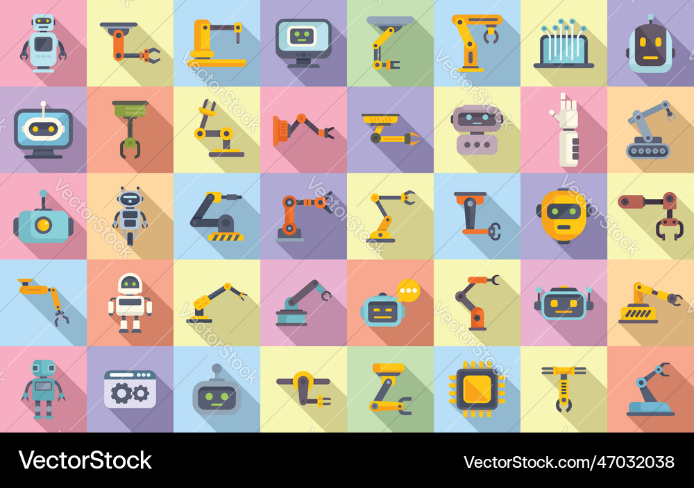 Robotics icons set flat smart tech vector image