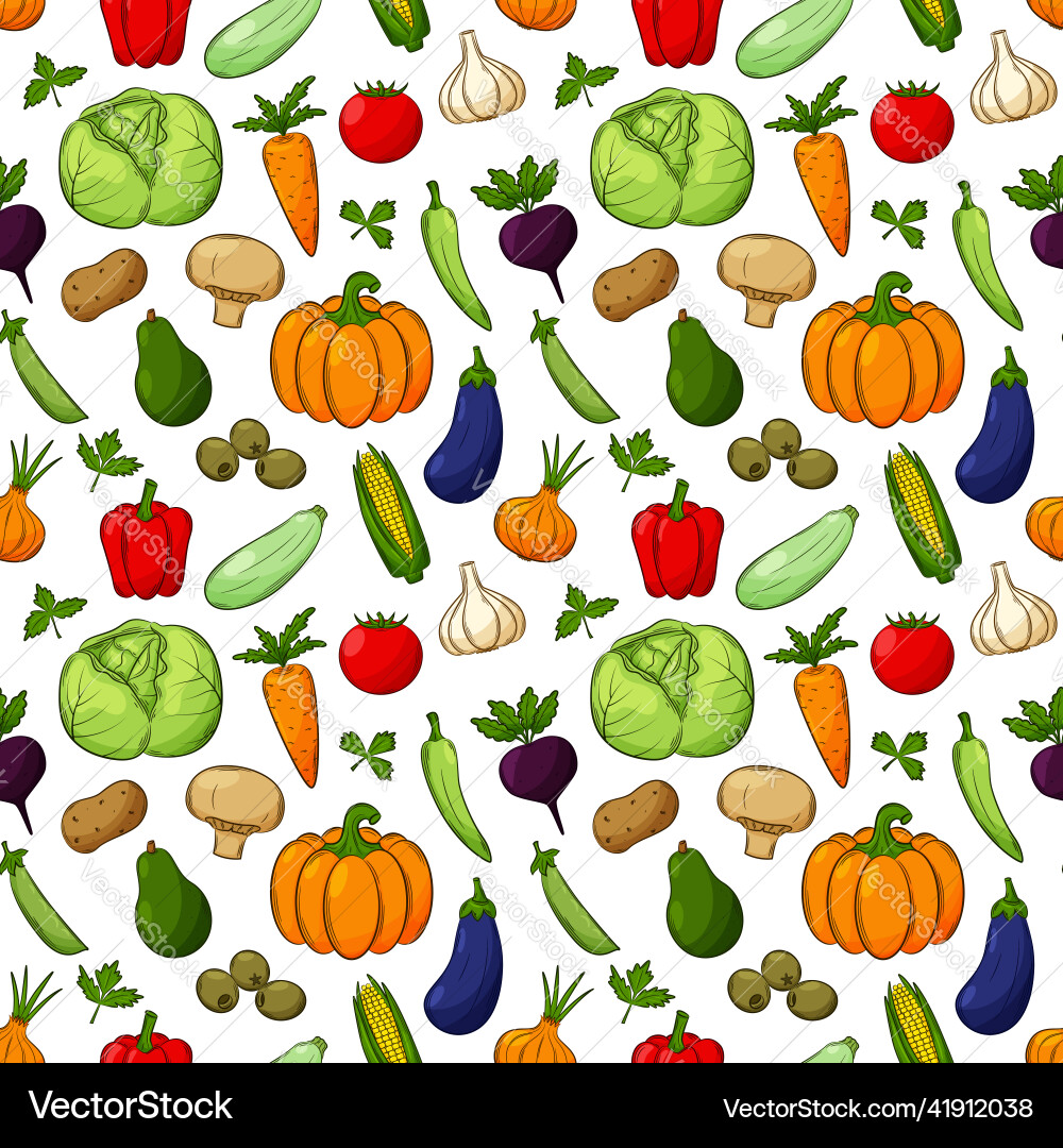 Seamless pattern with different vegetables vector image