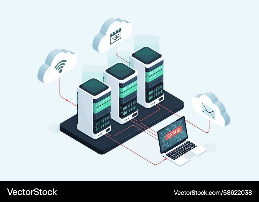 Server Network with Cloud Data & Error Vector Image