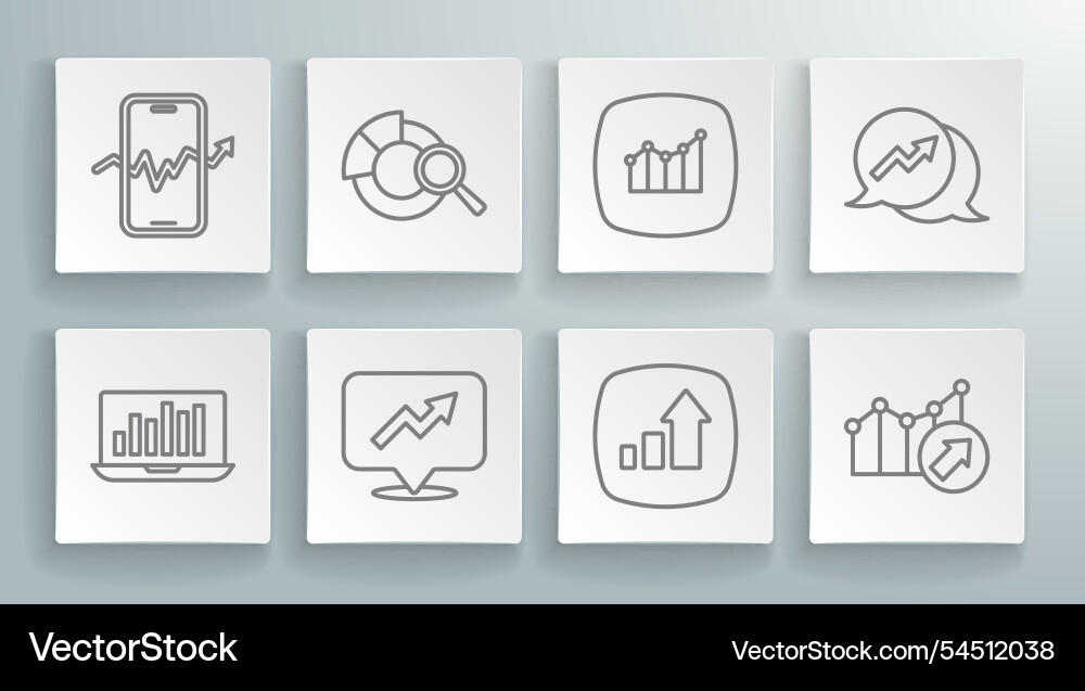 Set line laptop with graph chart search data vector image