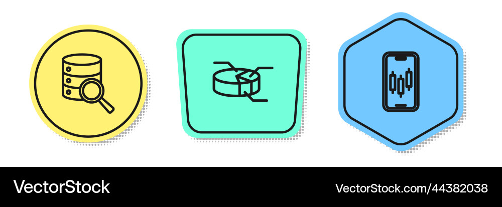 Set line server pie chart infographic and mobile Set line server pie chart infographic and mobile vector image
