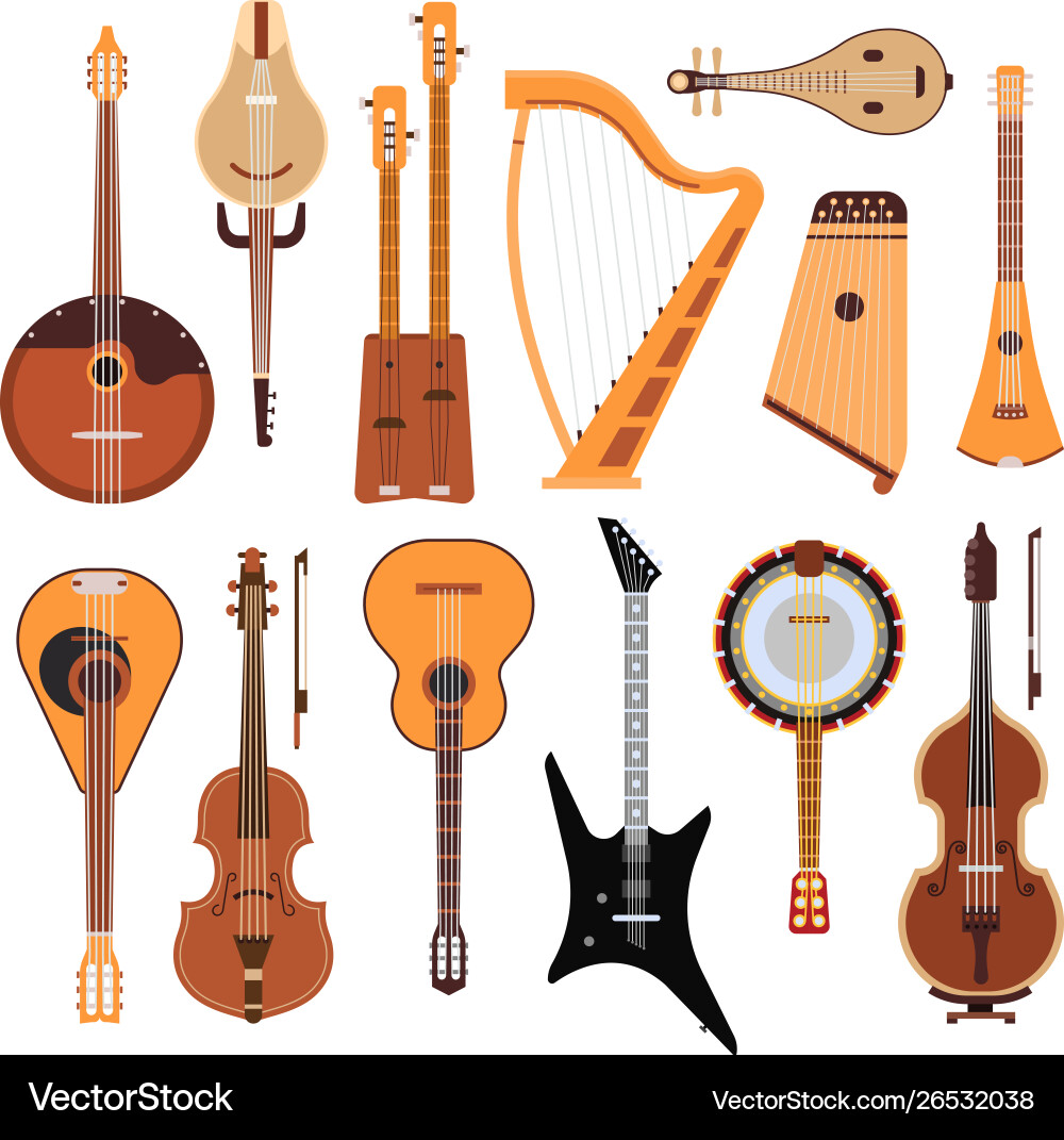 Set stringed musical instruments classical Set stringed musical instruments classical vector image
