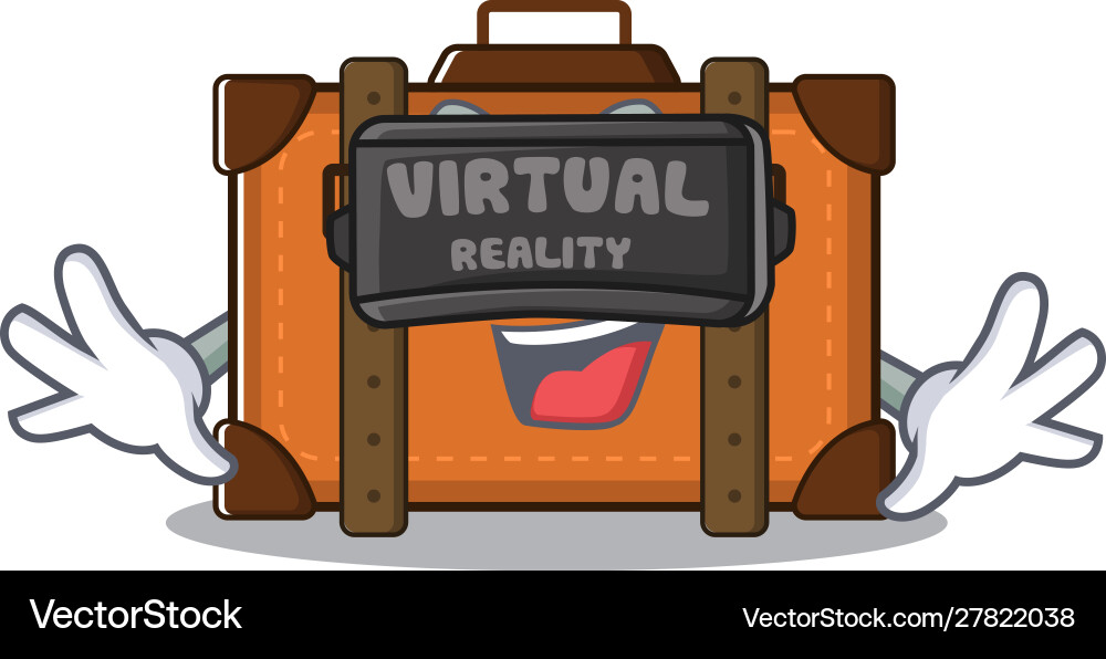 Suitcase happy virtual reality on a with character Suitcase happy virtual reality on a with character Vector Image