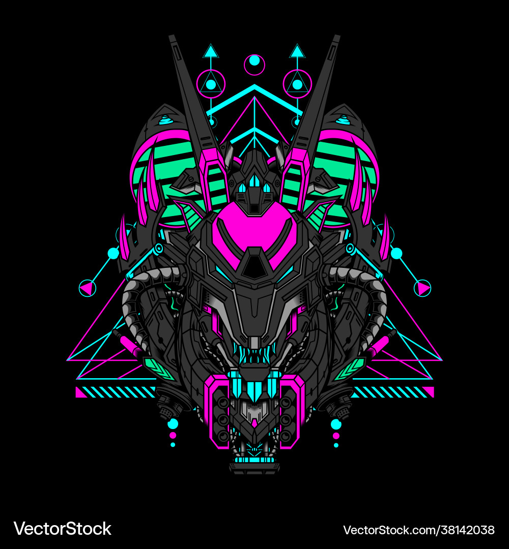 Tiger head with cyberpunk color scheme can use Vector Image