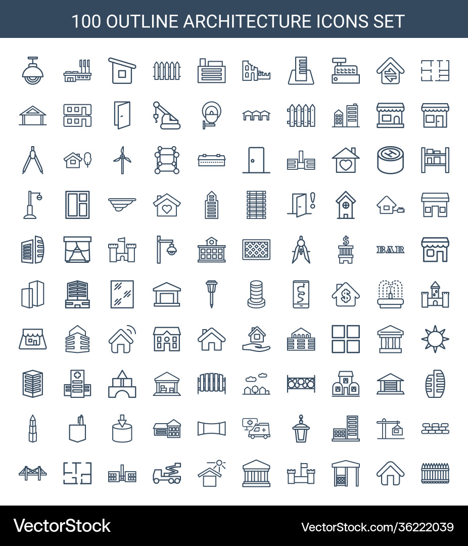 100 architecture icons Vector Image