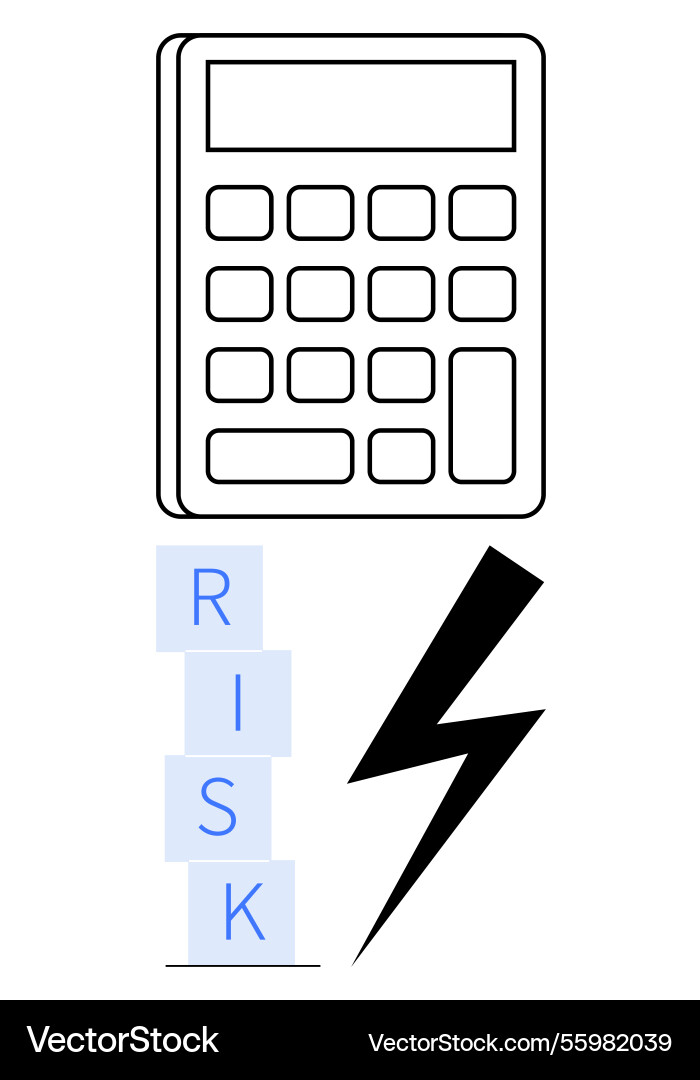 Calculator with falling risk blocks and lightning vector image