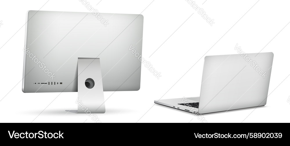 Computer display with laptop rear view isolated Computer display with laptop rear view isolated Vector Image