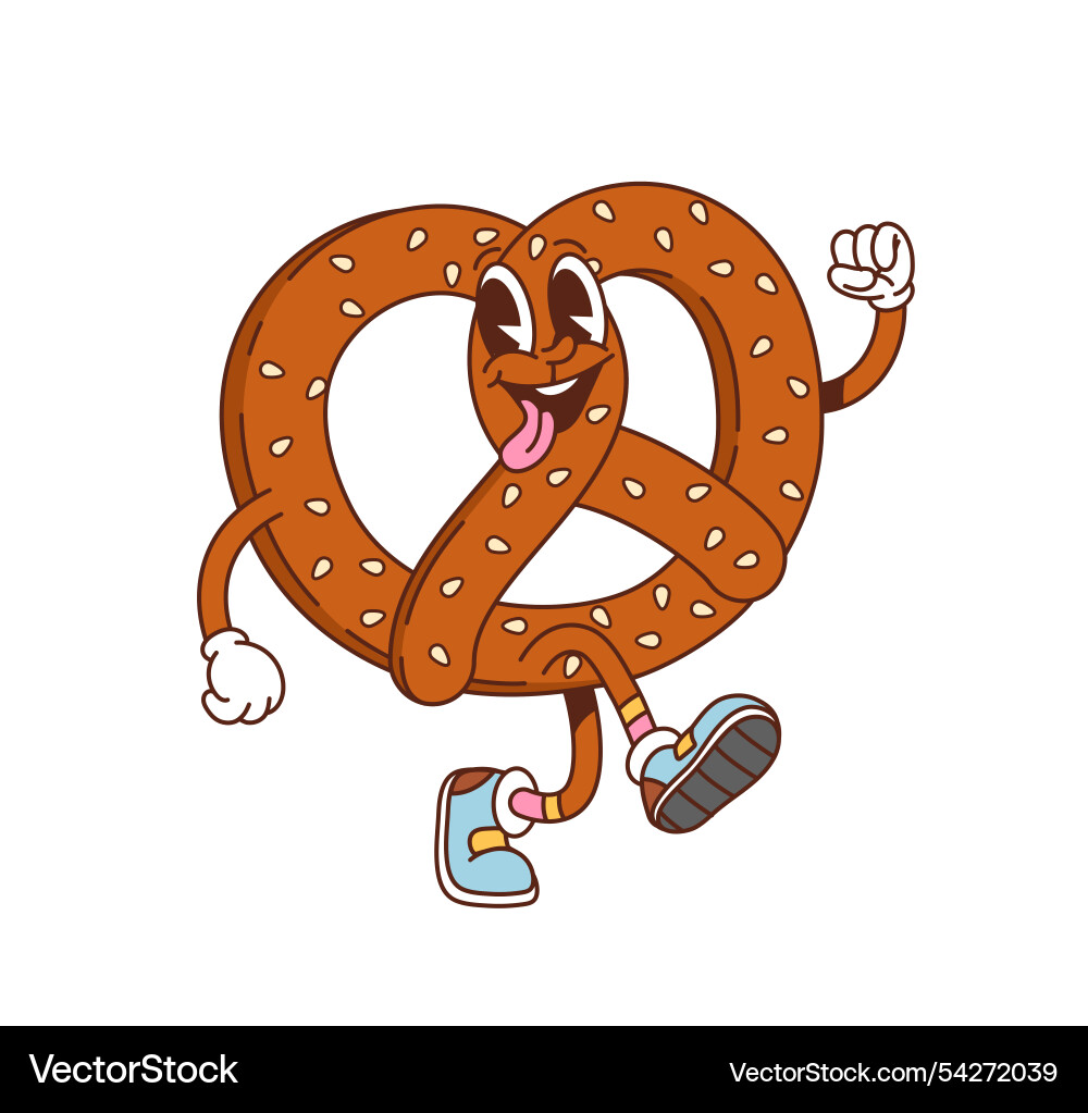 Groovy pretzel character with a playful expression Groovy pretzel character with a playful expression vector image