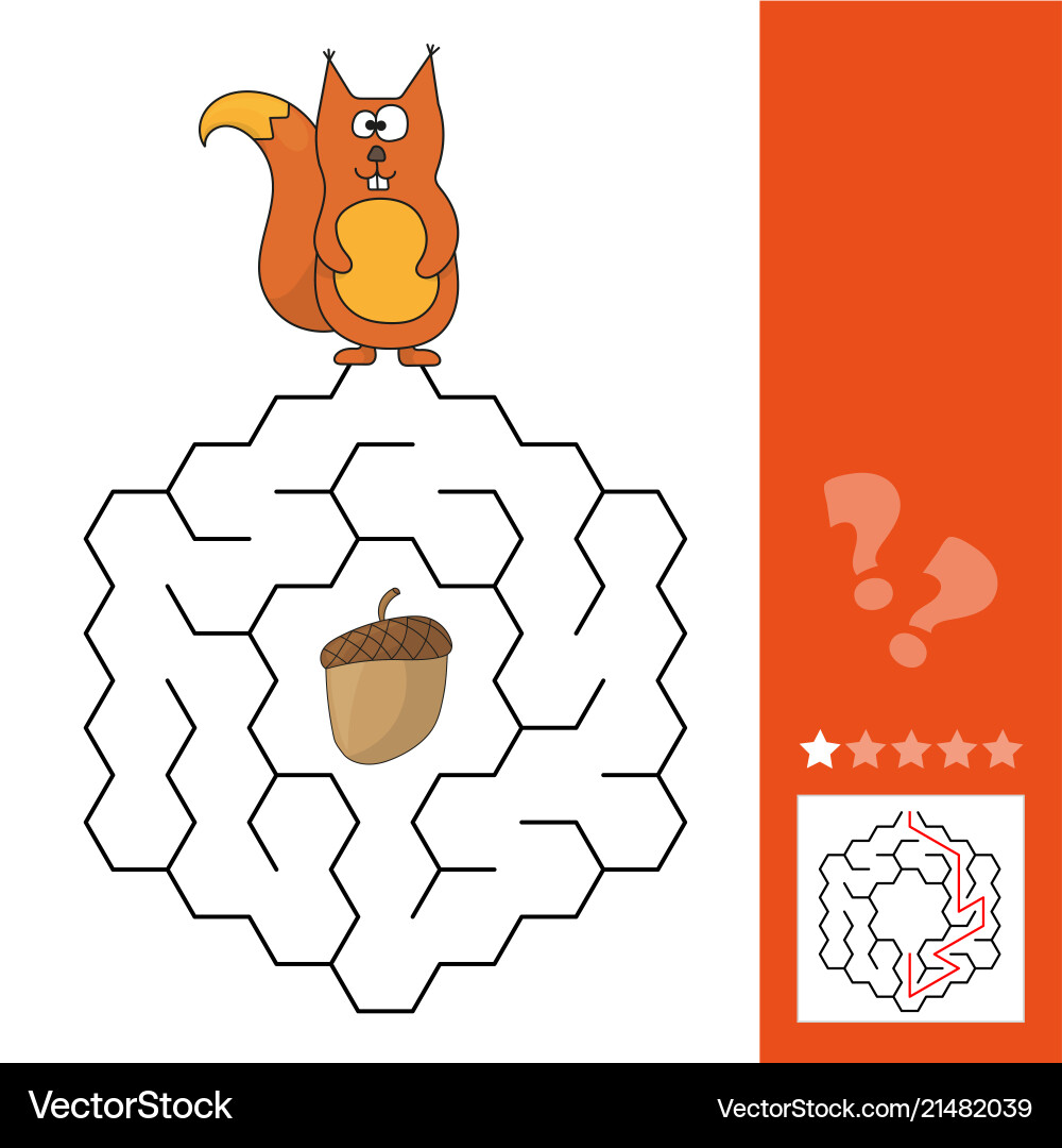 Help squirrel to find way pinecone in the maze Help squirrel to find way pinecone in the maze Vector Image