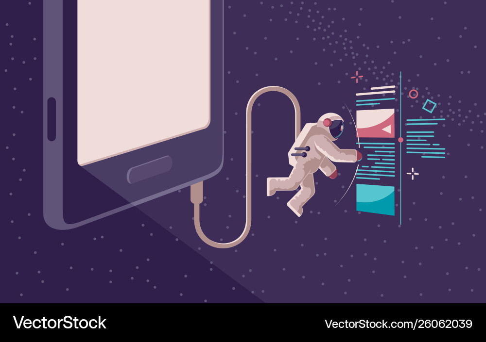 Internet surfing in open space using a gadget vector image