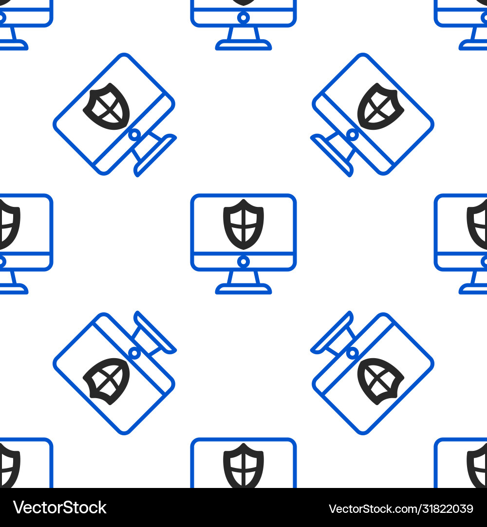 Line computer monitor and shield icon isolated Line computer monitor and shield icon isolated vector image