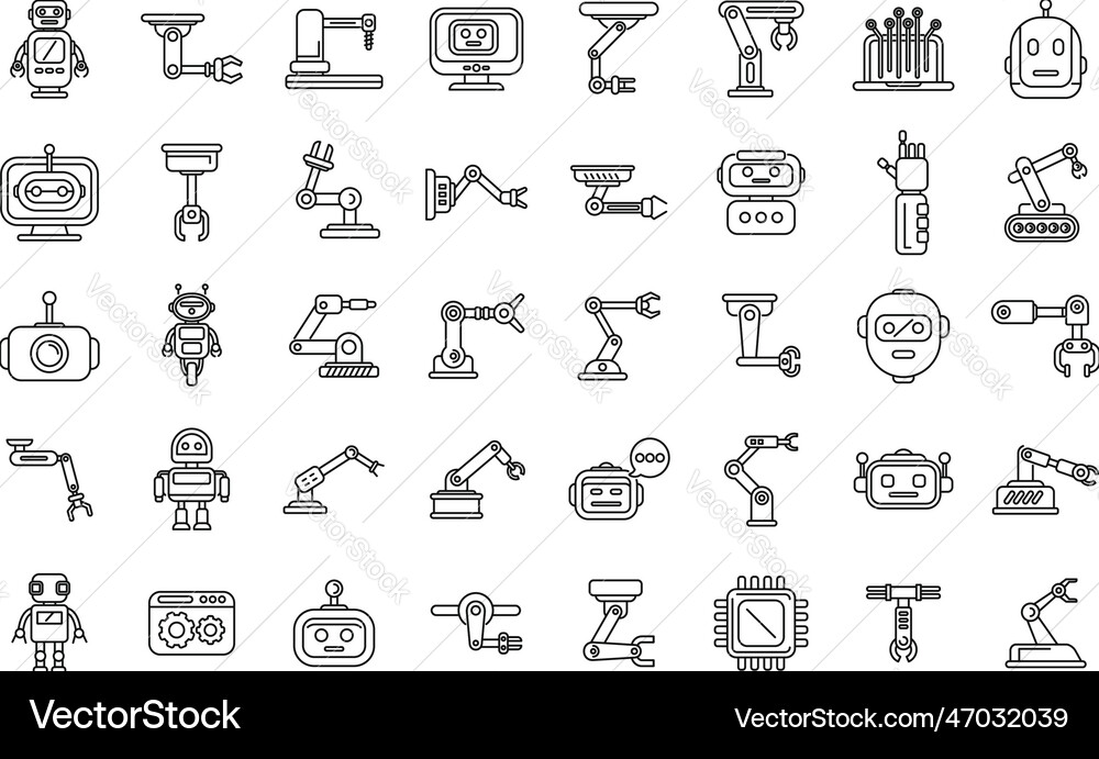 Robotics icons set outline smart tech vector image
