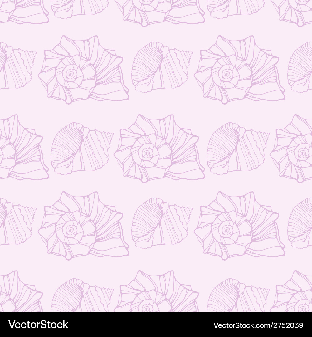 Seamless pattern with outline decorative seashells vector image