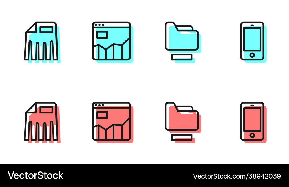 Set line document folder paper shredder graph Set line document folder paper shredder graph vector image