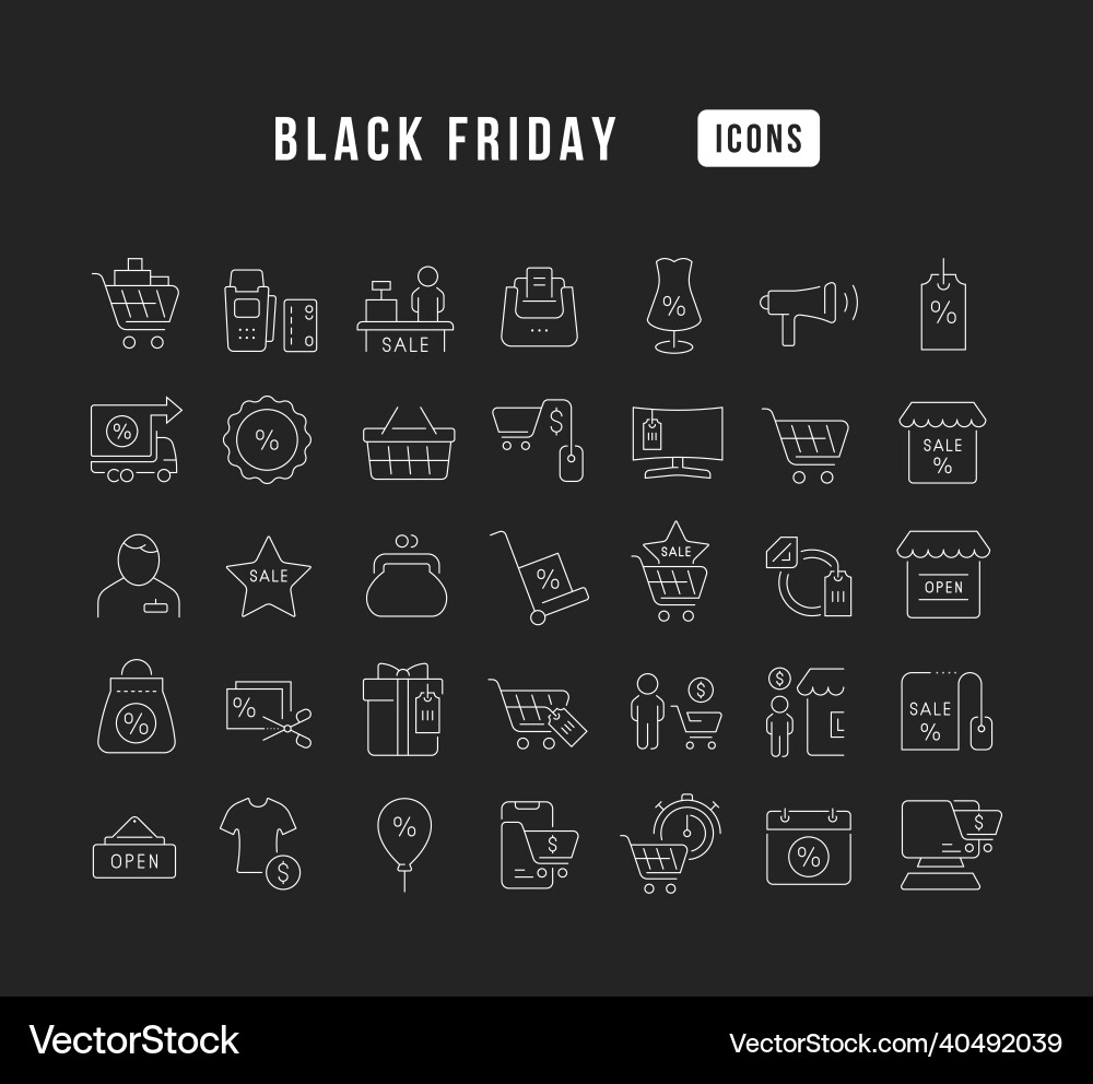 Set von linearen Icons schwarz Freitag Set von linearen Icons schwarz Freitag vektorbild