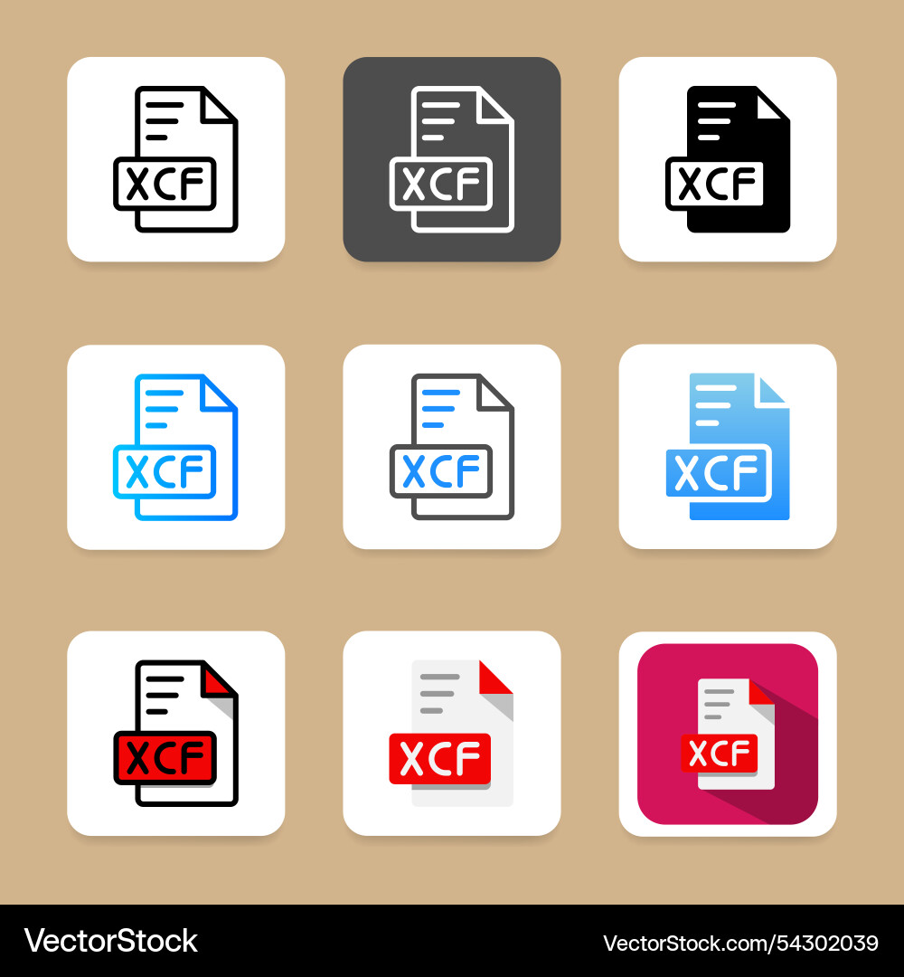 Set xcf icon format symbol document file type Set xcf icon format symbol document file type vector image