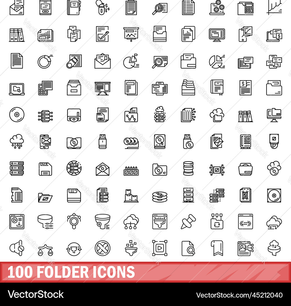 100 folder icons set outline style Vector Image