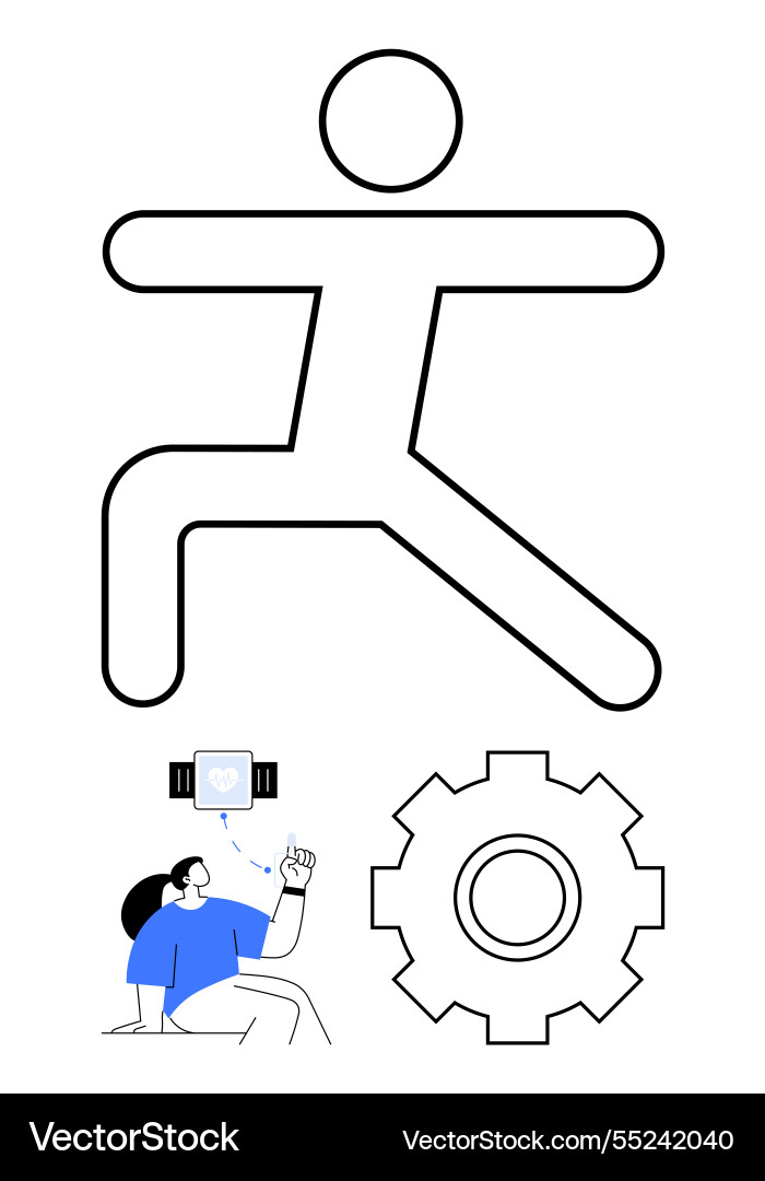 Abstract figure in dynamic pose with tech Abstract figure in dynamic pose with tech vector image