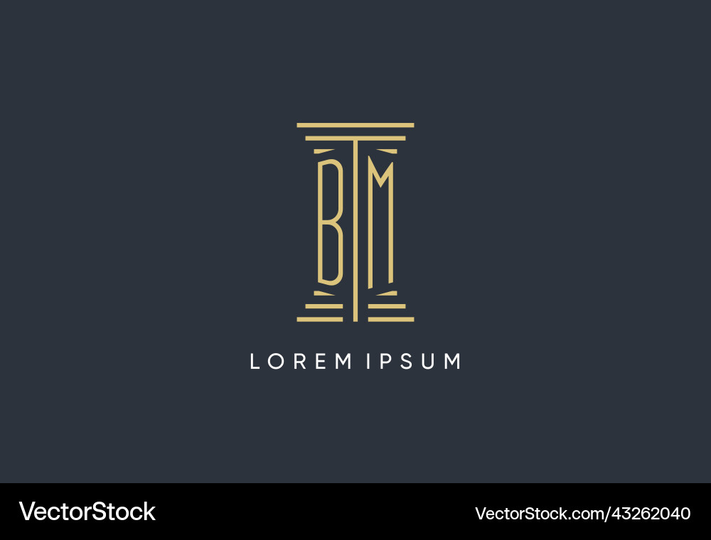 Bm initial monogram with pillar shape logo design Vector Image