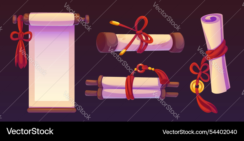 Chinese paper scroll in red and gold for game Chinese paper scroll in red and gold for game vector image