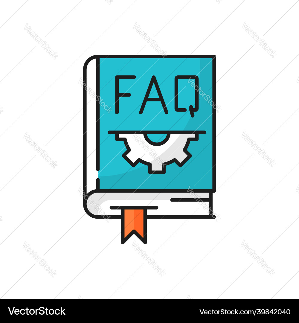 Closed help book with faq and gear cogs isolated Closed help book with faq and gear cogs isolated vector image