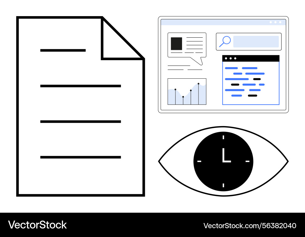 Document analysis and time monitoring concept vector image