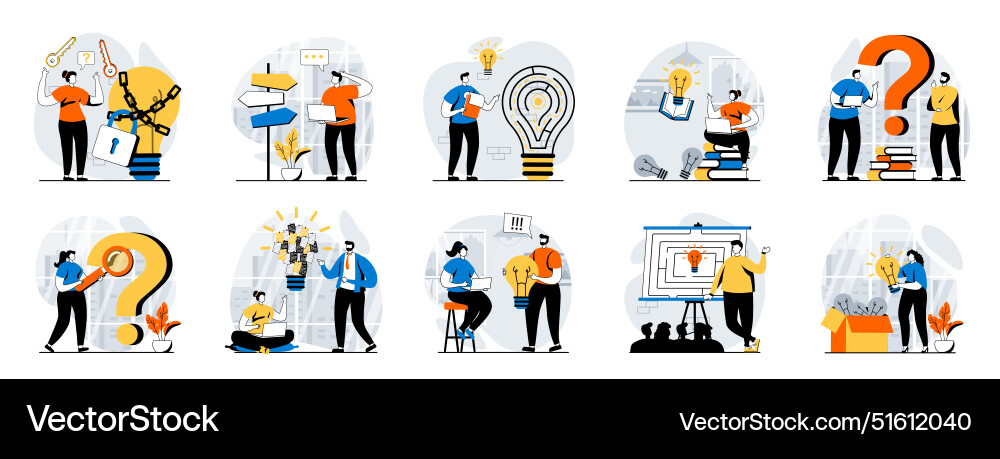 Finding solution web concept with people scenes Finding solution web concept with people scenes Vector Image