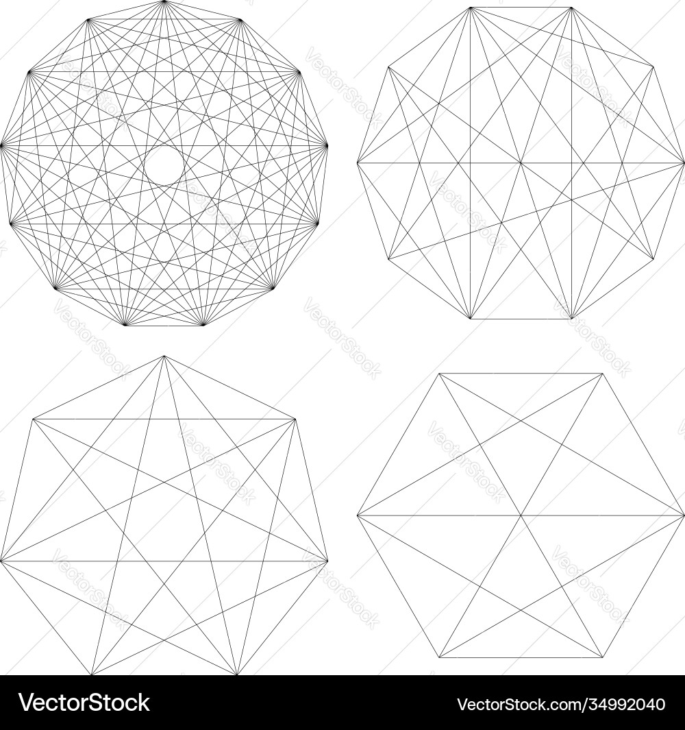 Geometric polygon set with diagonal angles drawn Geometric polygon set with diagonal angles drawn vector image