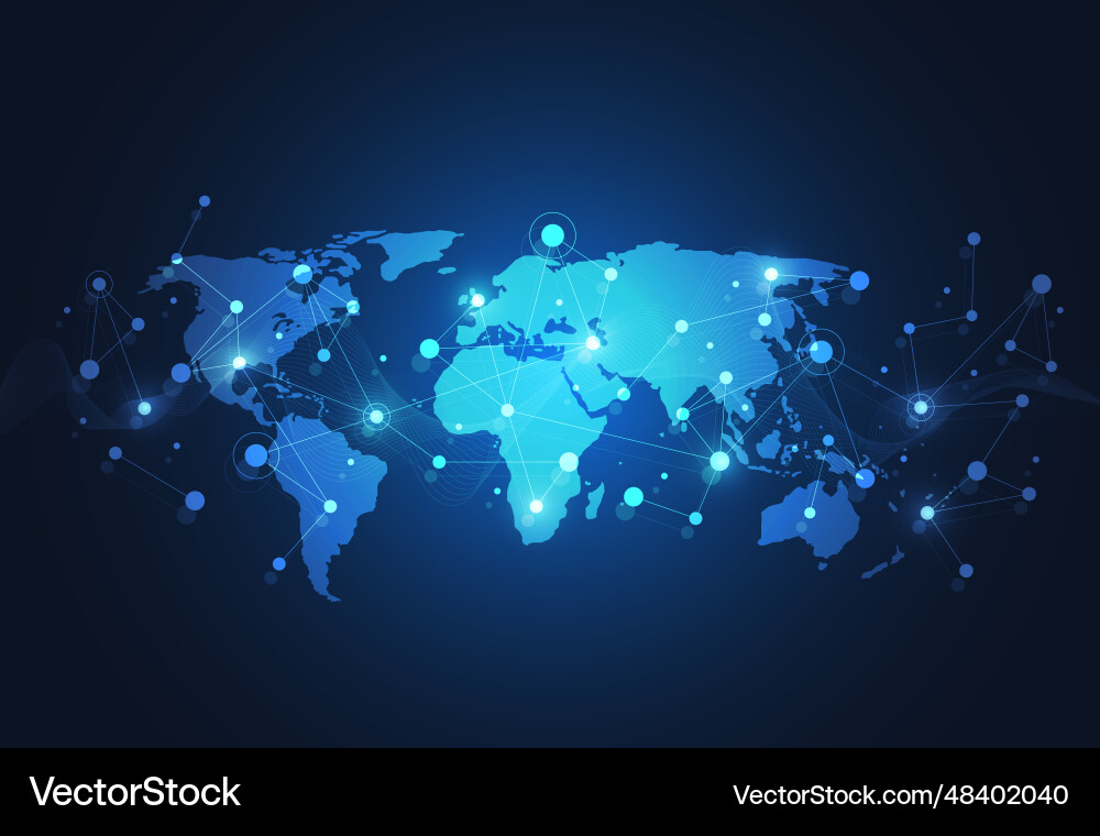 Global network connection world map point Global network connection world map point vector image